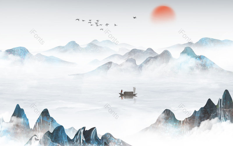 中国风手绘风景山水插画背景设计,插画/手绘图,插画/手绘图库,插画/手绘图下载,插画/手绘
